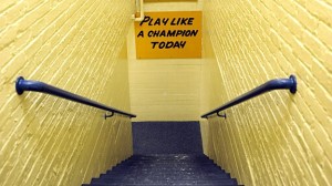 The famous sign at the end of the tunnel at Notre Dame Stadium.